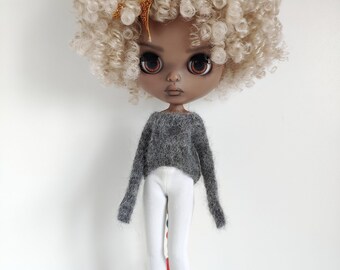 Hand knitted grey moher alpaca lace cobweb jumper for Blythe Jersey sweater