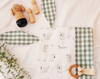 Personlig kaninälskling för bebis, finmotorik Montessori babyleksak, mjuk sovleksak för resor, krusat papper, presentkorg för nyfödda
