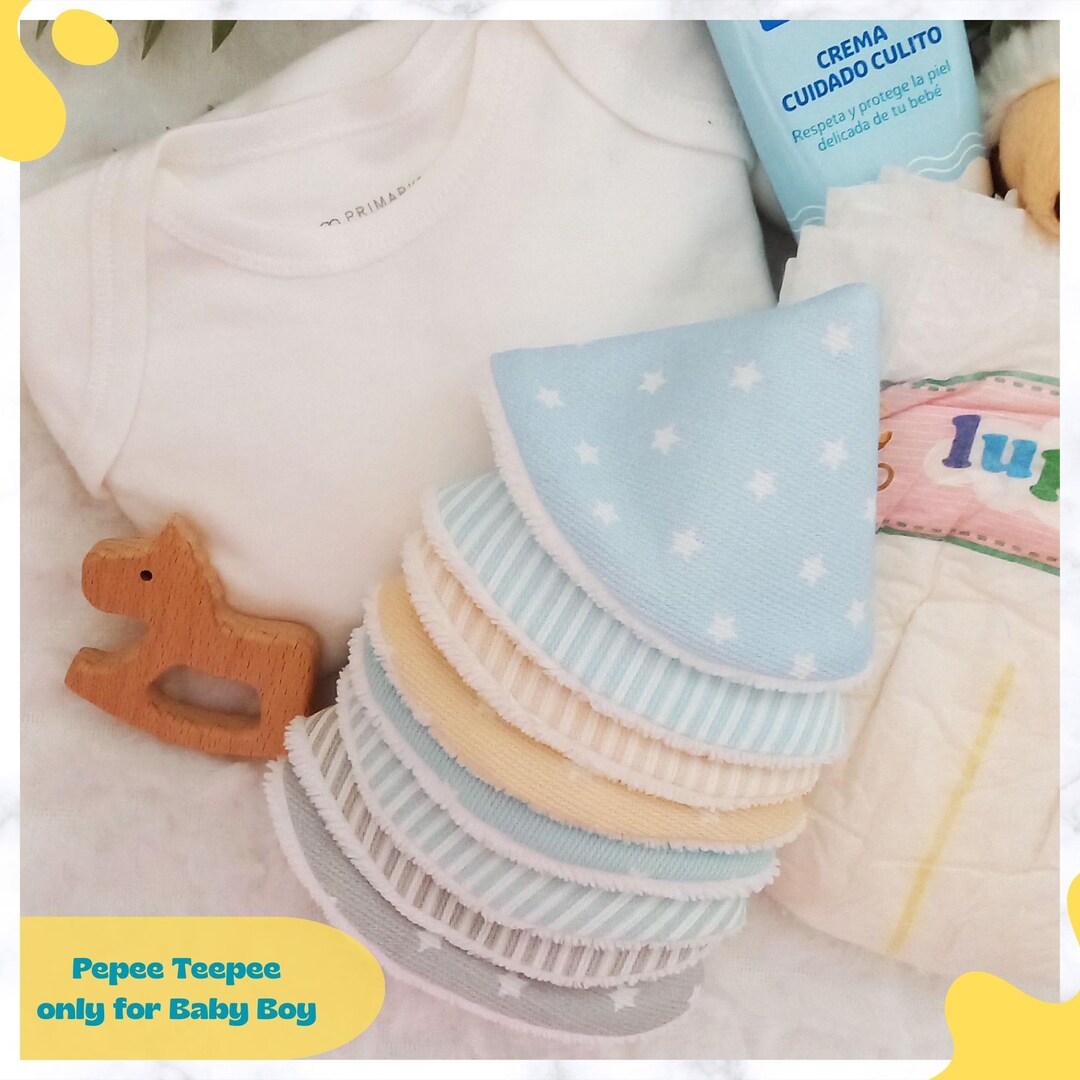 Peepee Teepee Digger Blue Set - 5 Baby Boy Pee Shields With Laundry Bag For Diaper Changes