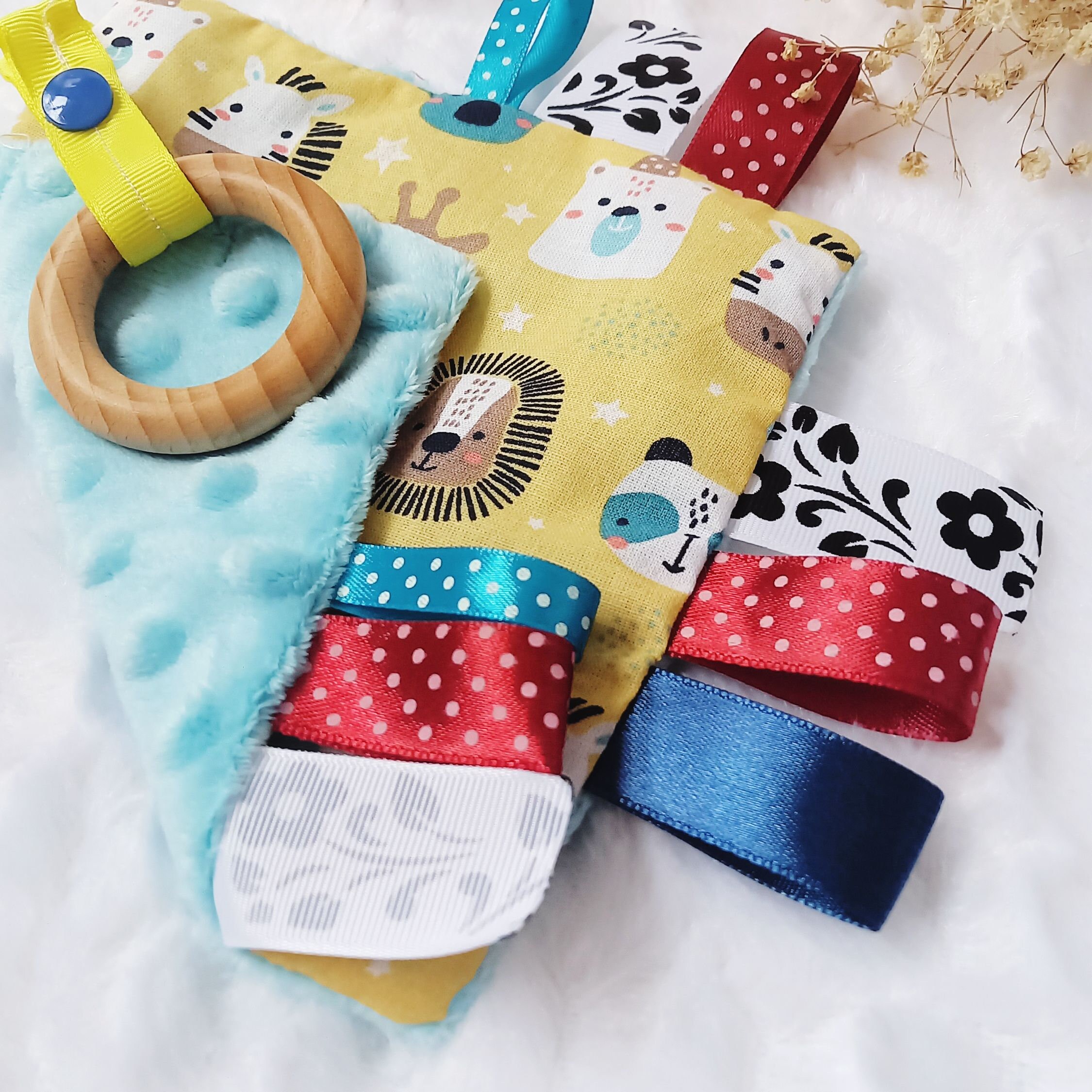 Taggy Blanket Baby Lovey Sensory Toys Crinkle Taggie Etsy