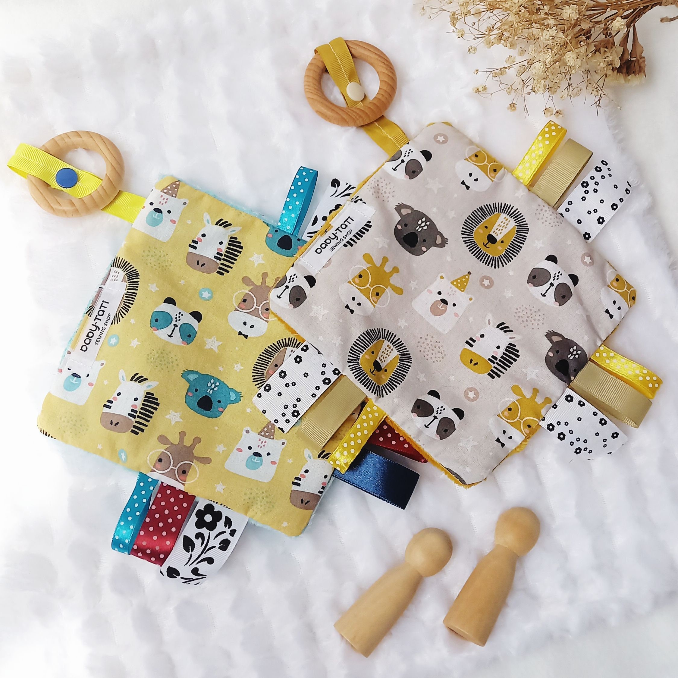 Taggy Blanket Baby Lovey Sensory Toys Crinkle Taggie Etsy