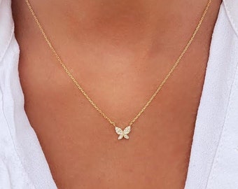 Sterling Silver Chain Gift Under 40 Dainty Choker Modern Gift For Her Butterfly Pendant Necklace Minimalist Jewelry