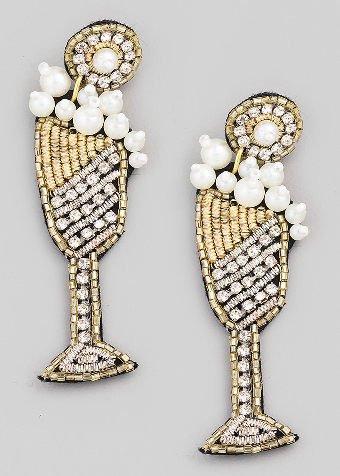 Beaded Rhinestone Wine Glass Earrings Beaded Earrings Etsy