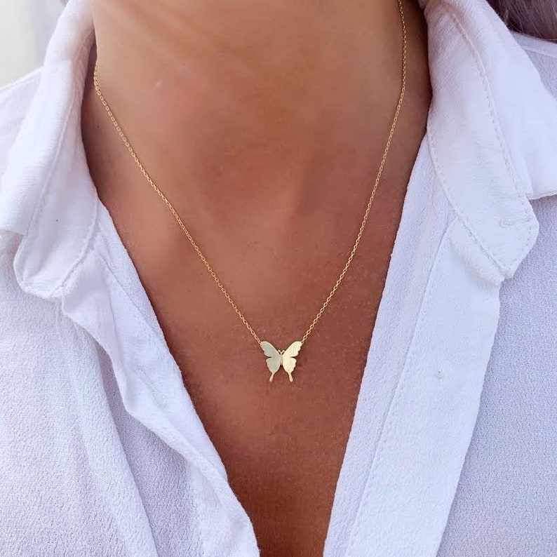 Gold Butterfly Necklace, 18k Gold Plated Butterfly Necklace, Minimalist Jewelry, Layering Necklace, Also Available in Silver 