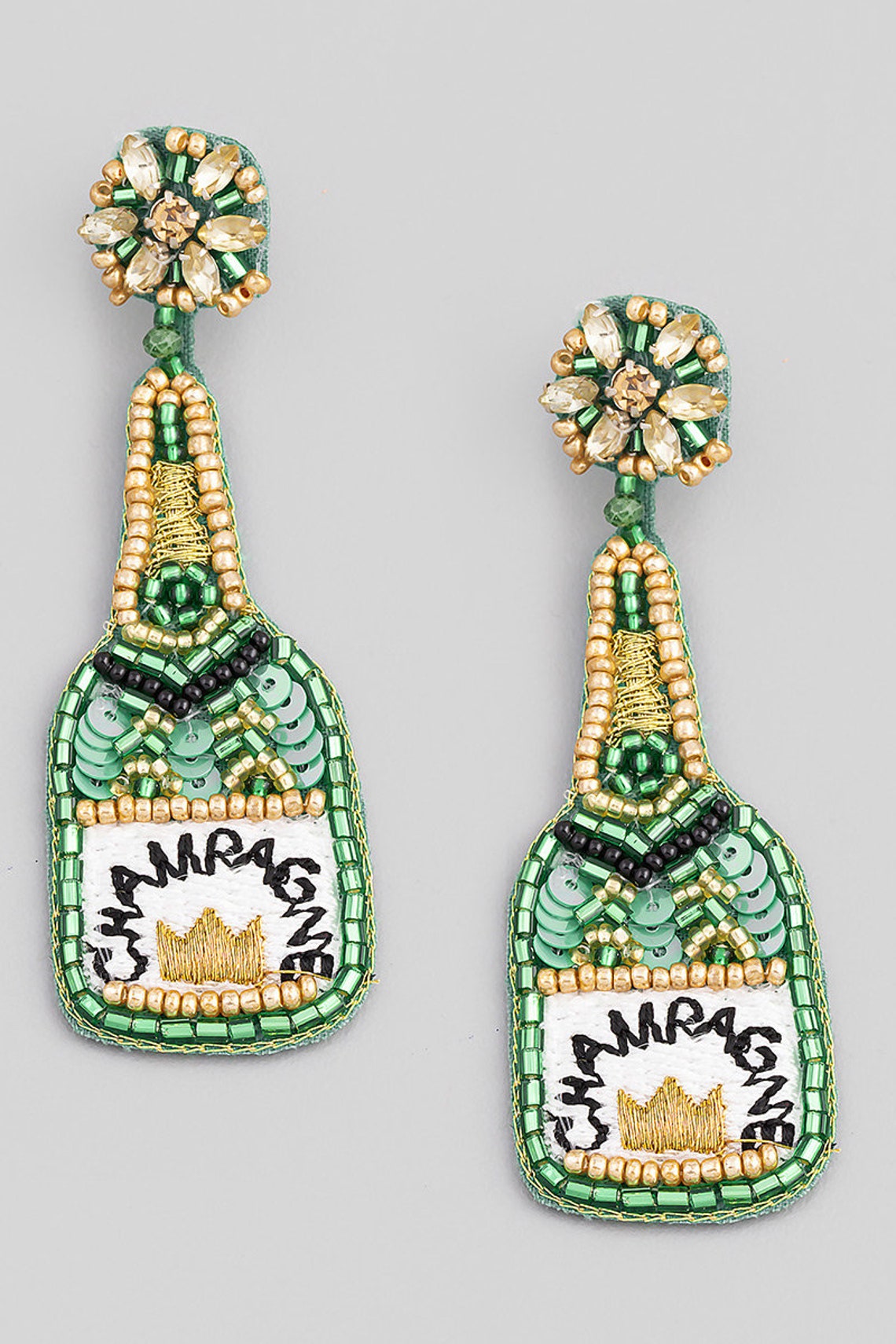 Champagne Bottle earrings Beaded Rhinestone Wine Glass Etsy