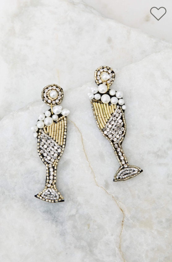 Beaded Rhinestone Wine Glass Earrings Beaded Earrings Etsy