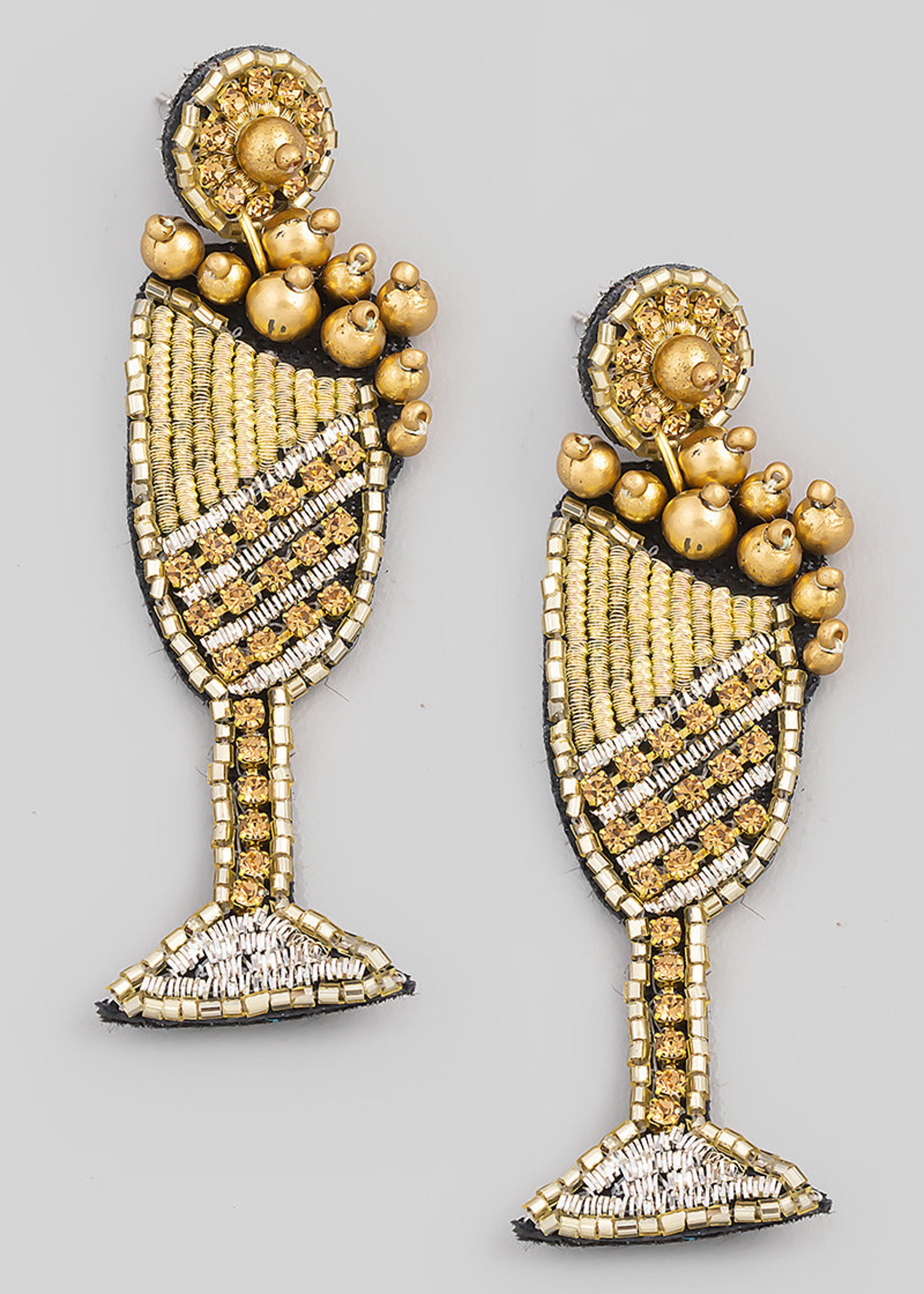 Beaded Rhinestone Wine Glass Earrings Beaded Earrings Etsy