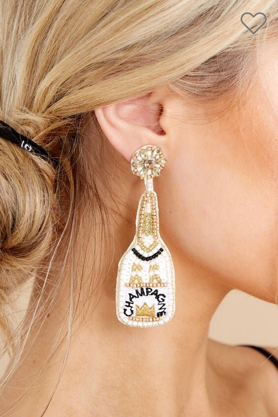 Champagne Bottle earrings Beaded Rhinestone Wine Glass Etsy