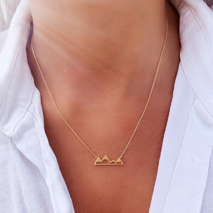 Dainty Gold Mountain Necklace, 18k Gold Plated Mountain Range Necklac…
