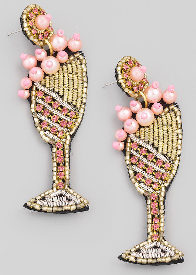 Beaded Rhinestone Wine Glass Earrings Beaded Earrings Etsy