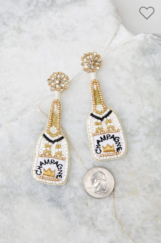 Champagne Bottle earrings Beaded Rhinestone Wine Glass Etsy