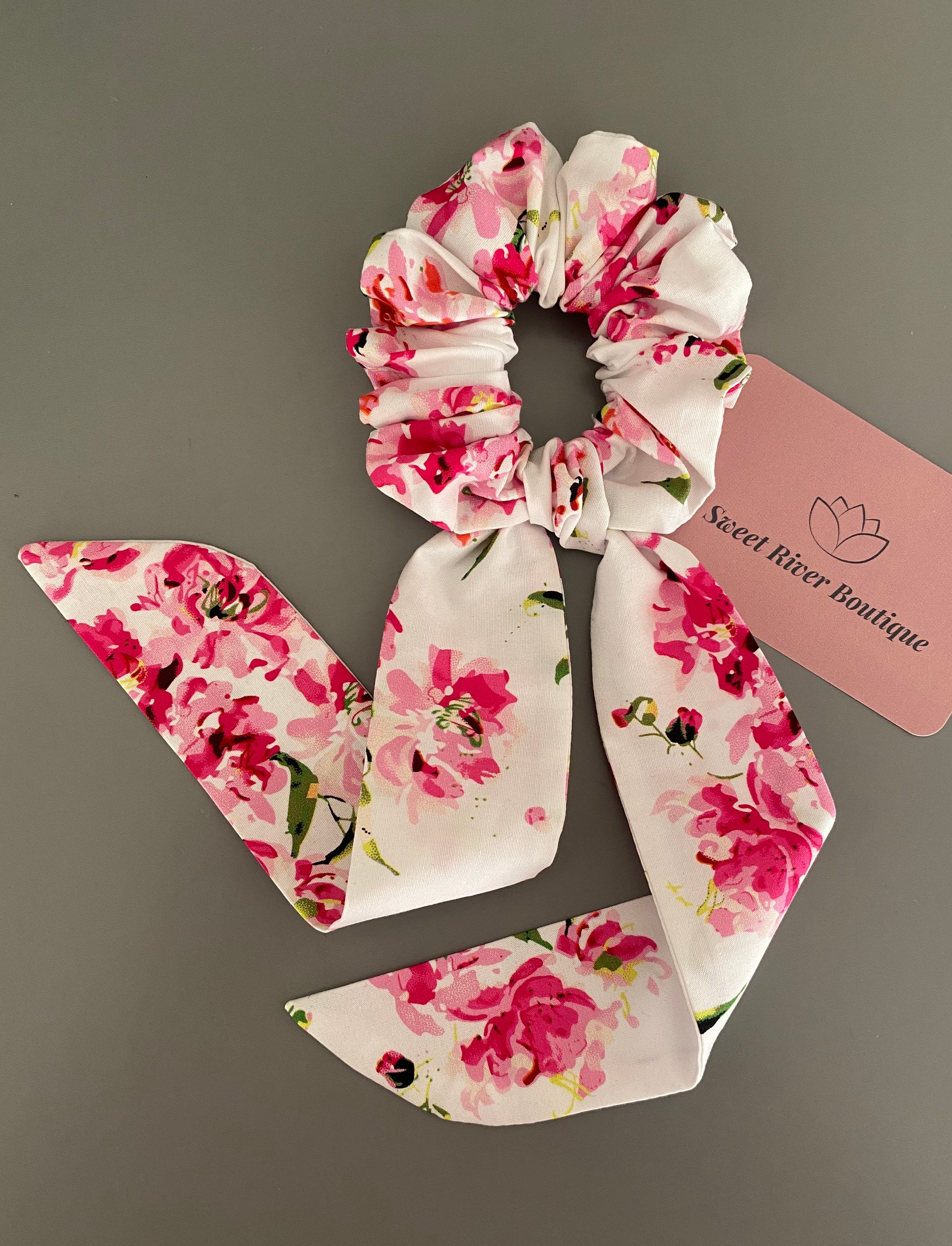 Handmade Hair Scrunchie Scarf Floral Pink Handmade Etsy