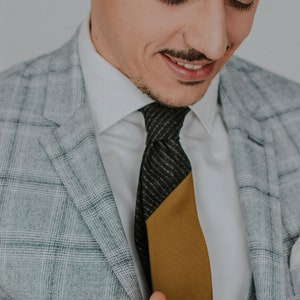 Chiapas Brown Wool Necktie, Metropolis Gray Striped Necktie, Handmade Neckties, Pocket Square, Lapel Pin