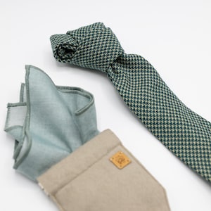 Emerald Green Houndstooth Tie, Handmade Men’s Tie, Italian Neckwear