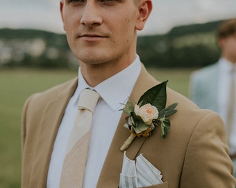 Yellow Linen Tie, Beige, Ocher, Citronella, Vintage Gold, expanse of flowers fabric, Handmade necktie, Groom Tie and groomsmen ties