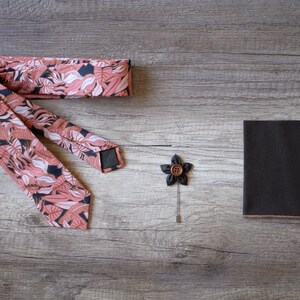 Autumn Terracotta floral Tie, sunset coral Cotton Tie, Floral Necktie, Handmade Tie image 3