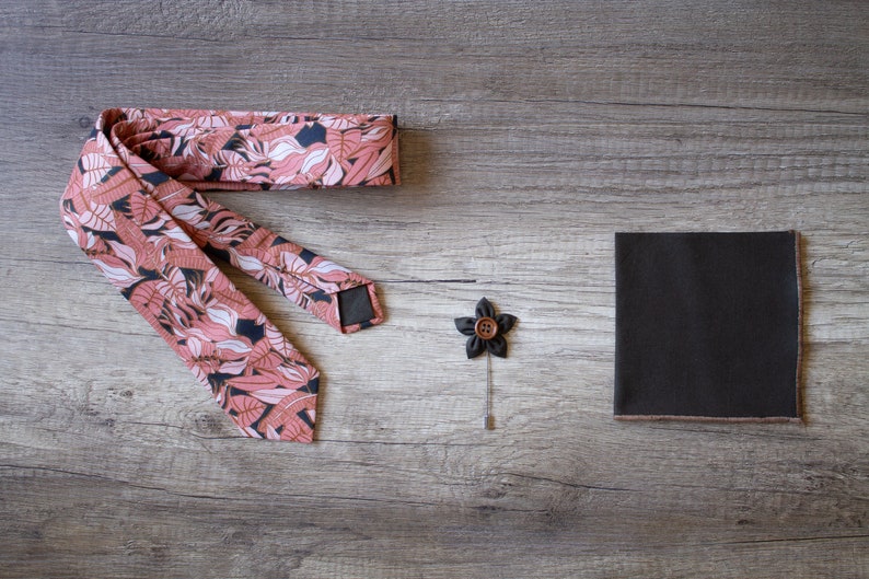 Autumn Terracotta floral Tie, sunset coral Cotton Tie, Floral Necktie, Handmade Tie image 3