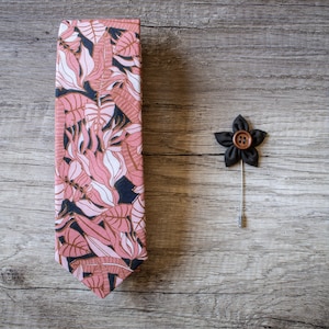 Autumn Terracotta floral Tie, sunset coral Cotton Tie, Floral Necktie, Handmade Tie image 4