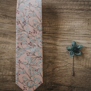 Pink, Lavender and Green Leaves Branch , Berry, Handmede Tie, Slim Necktie, Groomsmen necktie,Groom Tie, Elegant floral Tie, Made in Italy image 9