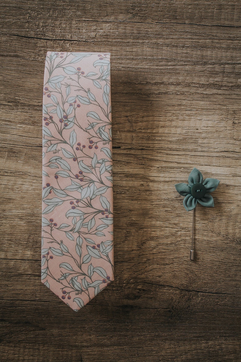 Pink, Lavender and Green Leaves Branch , Berry, Handmede Tie, Slim Necktie, Groomsmen necktie,Groom Tie, Elegant floral Tie, Made in Italy image 9