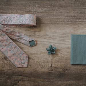 Pink, Lavender and Green Leaves Branch , Berry, Handmede Tie, Slim Necktie, Groomsmen necktie,Groom Tie, Elegant floral Tie, Made in Italy image 3