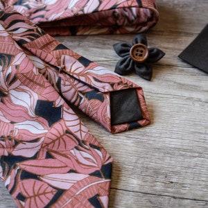 Autumn Terracotta floral Tie, sunset coral Cotton Tie, Floral Necktie, Handmade Tie image 2