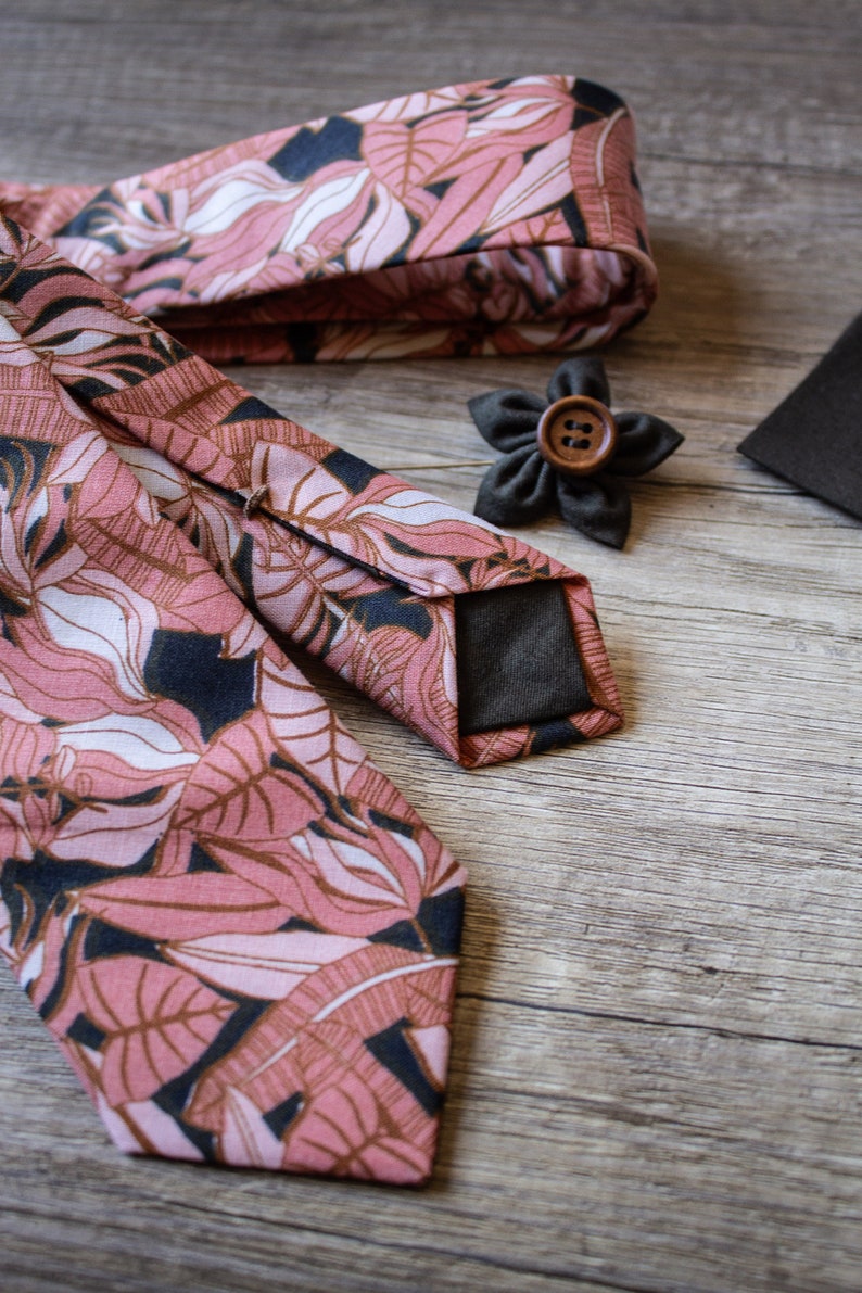 Autumn Terracotta floral Tie, sunset coral Cotton Tie, Floral Necktie, Handmade Tie image 2