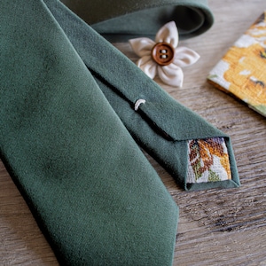 Toscana Green Necktie, Neutral Necktie, Handmade Neckties, Floral Pocket Square, Lapel Pin image 3