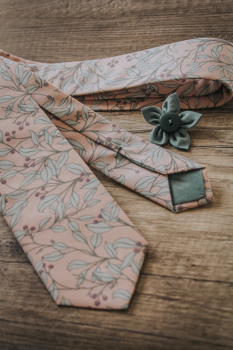 Pink, Lavender and Green Leaves Branch , Berry, Handmede Tie, Slim Necktie, Groomsmen necktie,Groom Tie, Elegant floral Tie, Made in Italy image 4