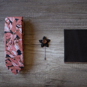 Autumn Terracotta floral Tie, sunset coral Cotton Tie, Floral Necktie, Handmade Tie image 5
