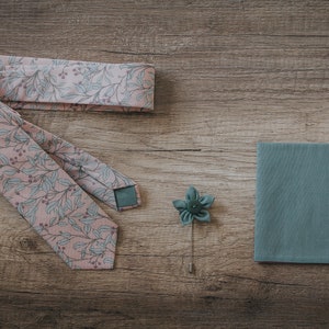Pink, Lavender and Green Leaves Branch , Berry, Handmede Tie, Slim Necktie, Groomsmen necktie,Groom Tie, Elegant floral Tie, Made in Italy image 7