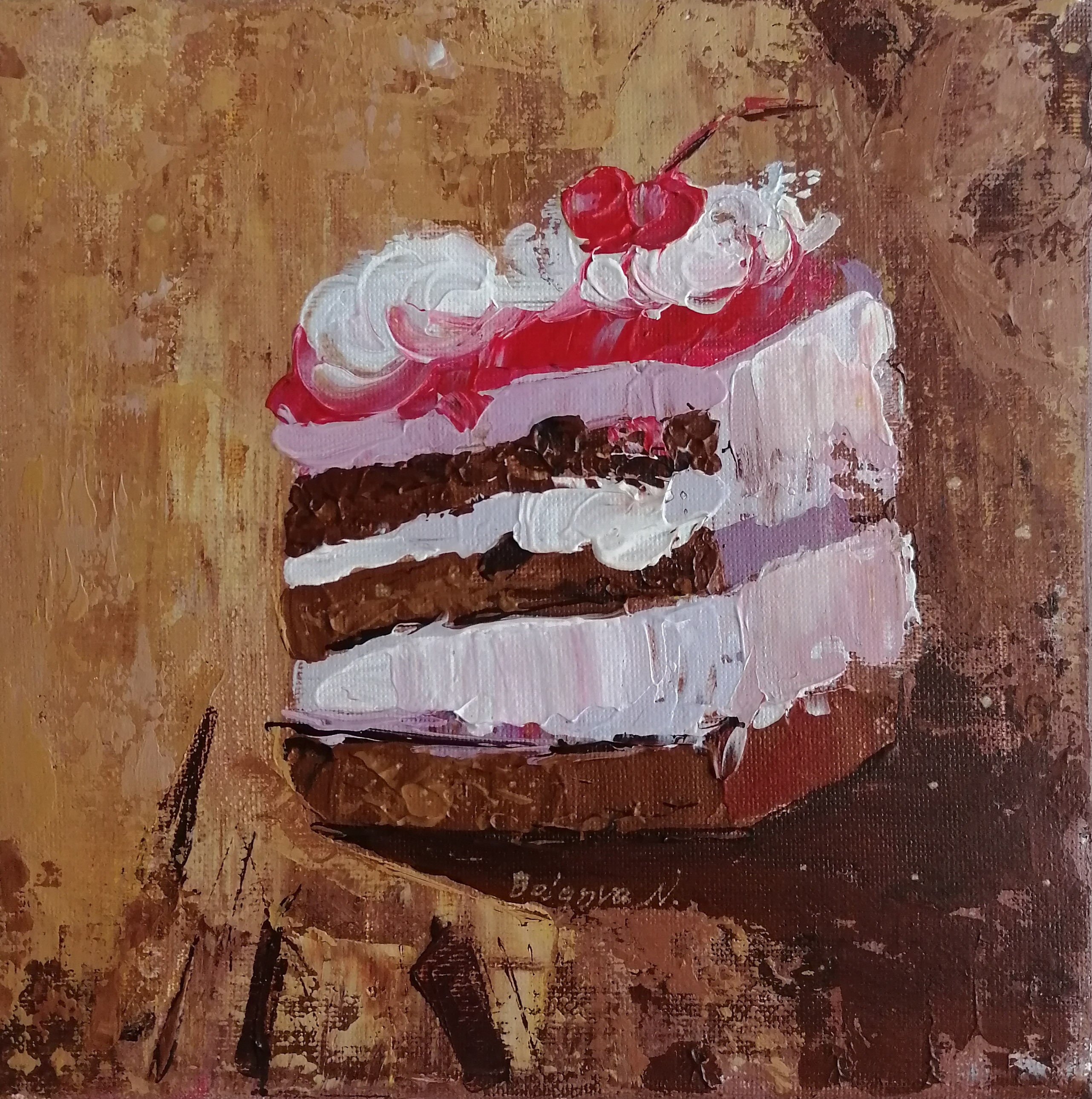 Cake Painting Canvas Art Original Acrylic Artwork Small Etsy