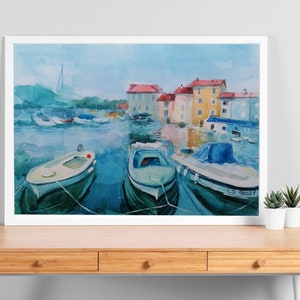 DIGITAL ART PRINT Original Watercolor Painting Croatia Painting Yachts Painting Seascape Croatia Landscape