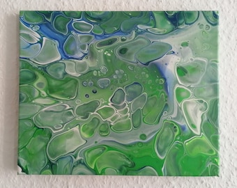 Pintura abstracta original en acrílico verde sobre lienzo, Lago Verde