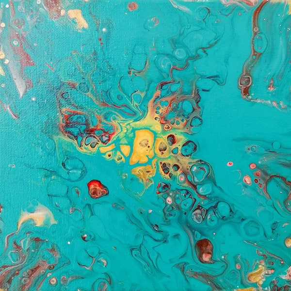 Œuvre d’art turquoise Peinture originale Art abstrait Acrylique Versant Fluid Art Petite œuvre d’art par Nadiia Bolgova