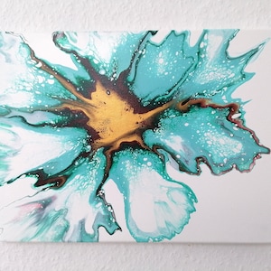 Original Turquoise Floral Abstract Acrylic Fluid Art by Nadiia Kunst
