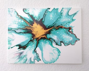 Acrylic Turquoise Pouring Abstract Floral Fluid Painting Original Art Acrylic Artwork Fluid Art by Nadiia Kunst