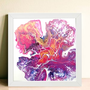 Lila bloemen abstract schilderij originele acryl vloeibare kunst op canvas