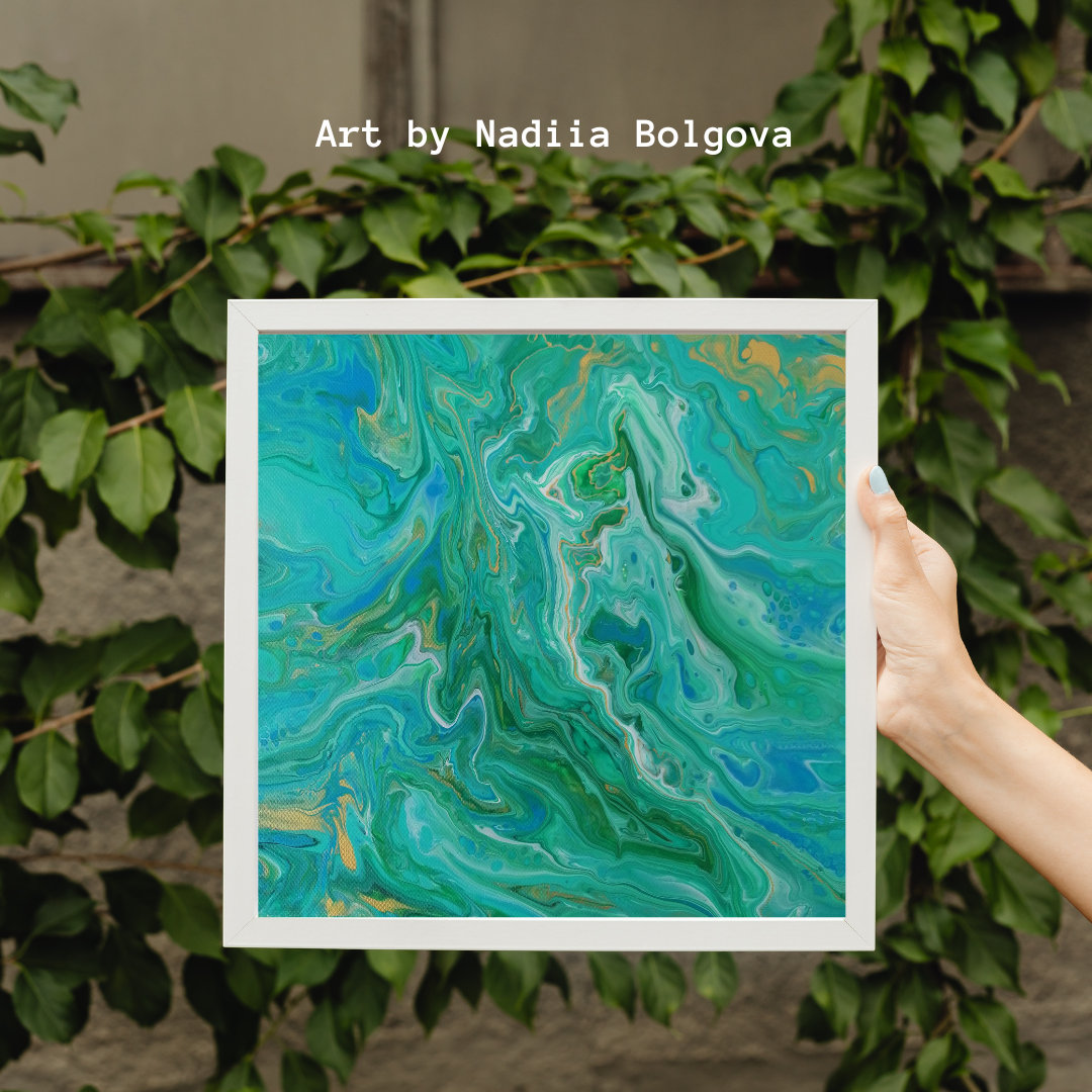 室内装飾用の緑と青のオリジナル抽象アクリル絵の具 - Etsy 日本