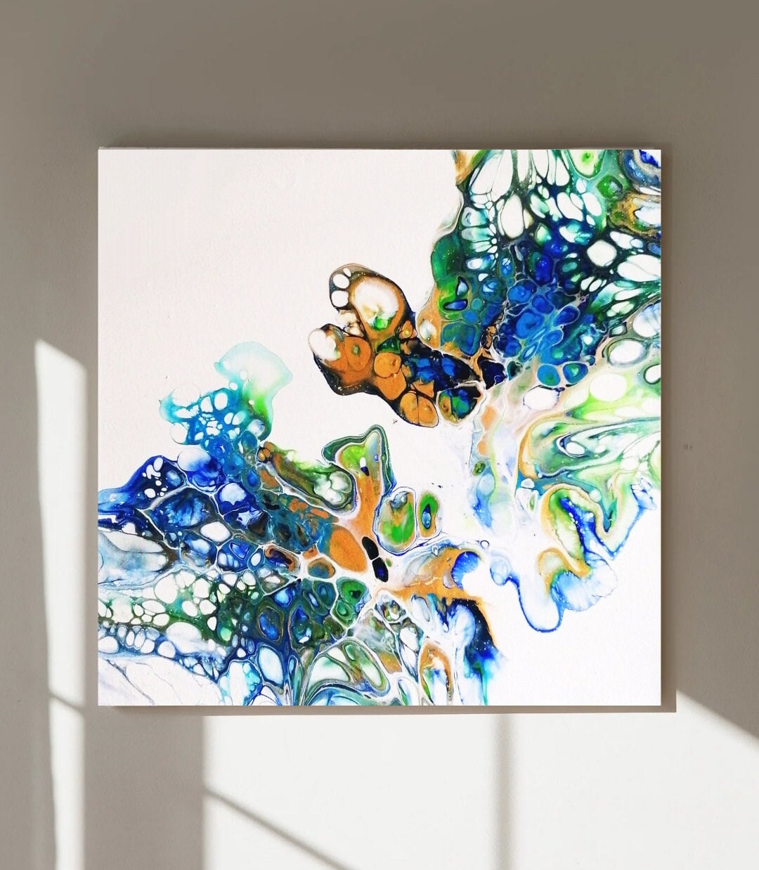 Blue Green Abstract Wall Art Original Painting Acrylic Pouring Fluid