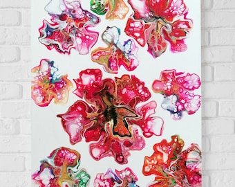 Fiori rossi Dipinto originale Astratto Floreale Acrilico Fiore rosso Fluido Arte floreale