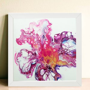 Abstract Lilac Floral Pour Painting Contemporary Purple Flower Art on Canvas, Handmade Acrylic Artwork Original Painting