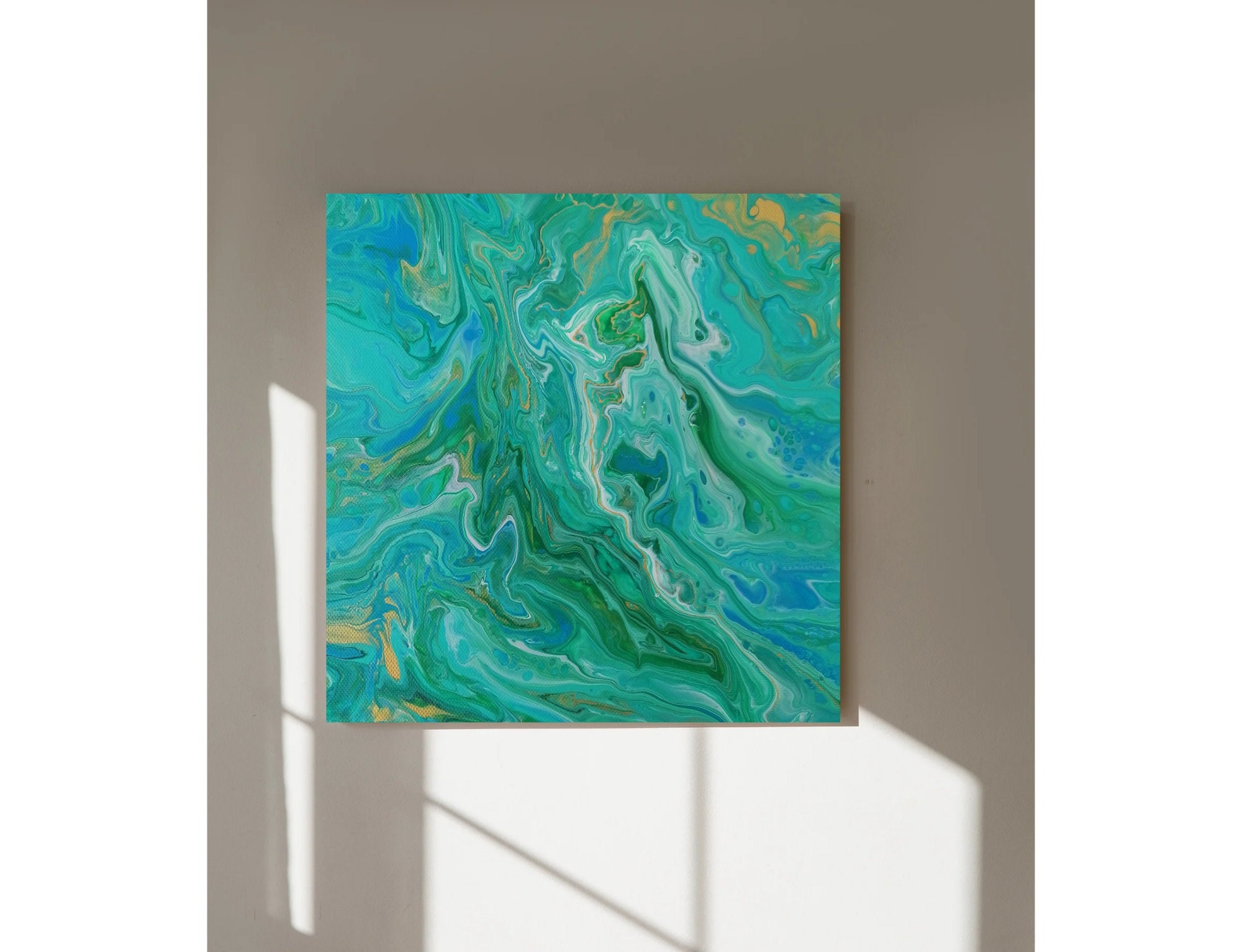 室内装飾用の緑と青のオリジナル抽象アクリル絵の具 - Etsy 日本