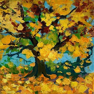Dipinto autunnale Opera d'arte originale Pittura autunnale Arte gialla Pittura acrilica Piccola opera d'arte su tela 8 e 8 pollici