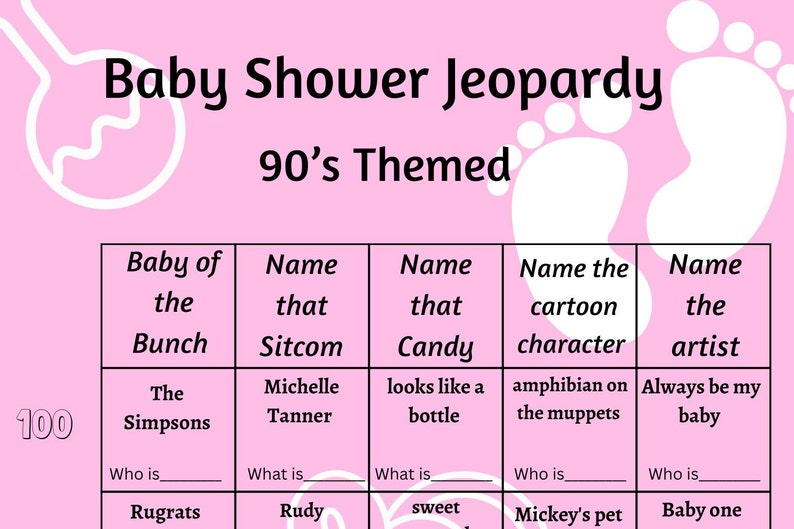 Baby Shower Jeopardy 90's Themed Etsy