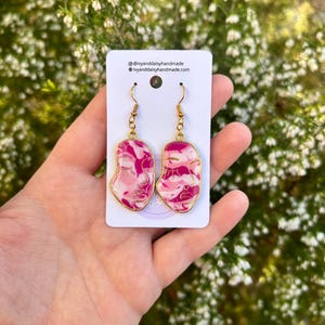 Pink and White abstract face earrings/ pink and white polymer clay earrings / eclectic clay earrings