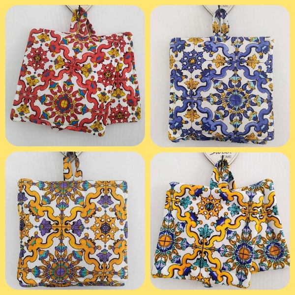 Majolica Pot holders in different colours/ Italian hot pad, Eclectic Home decor, Housewarming gift