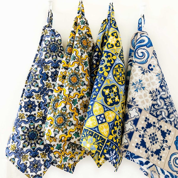 2 paños de cocina de mayólica/ paño de cocina siciliano/ juego de toallas de té decorativo de 2/ paquete de paños de cocina mediterráneos, azulejos turcos impresos en paño de cocina