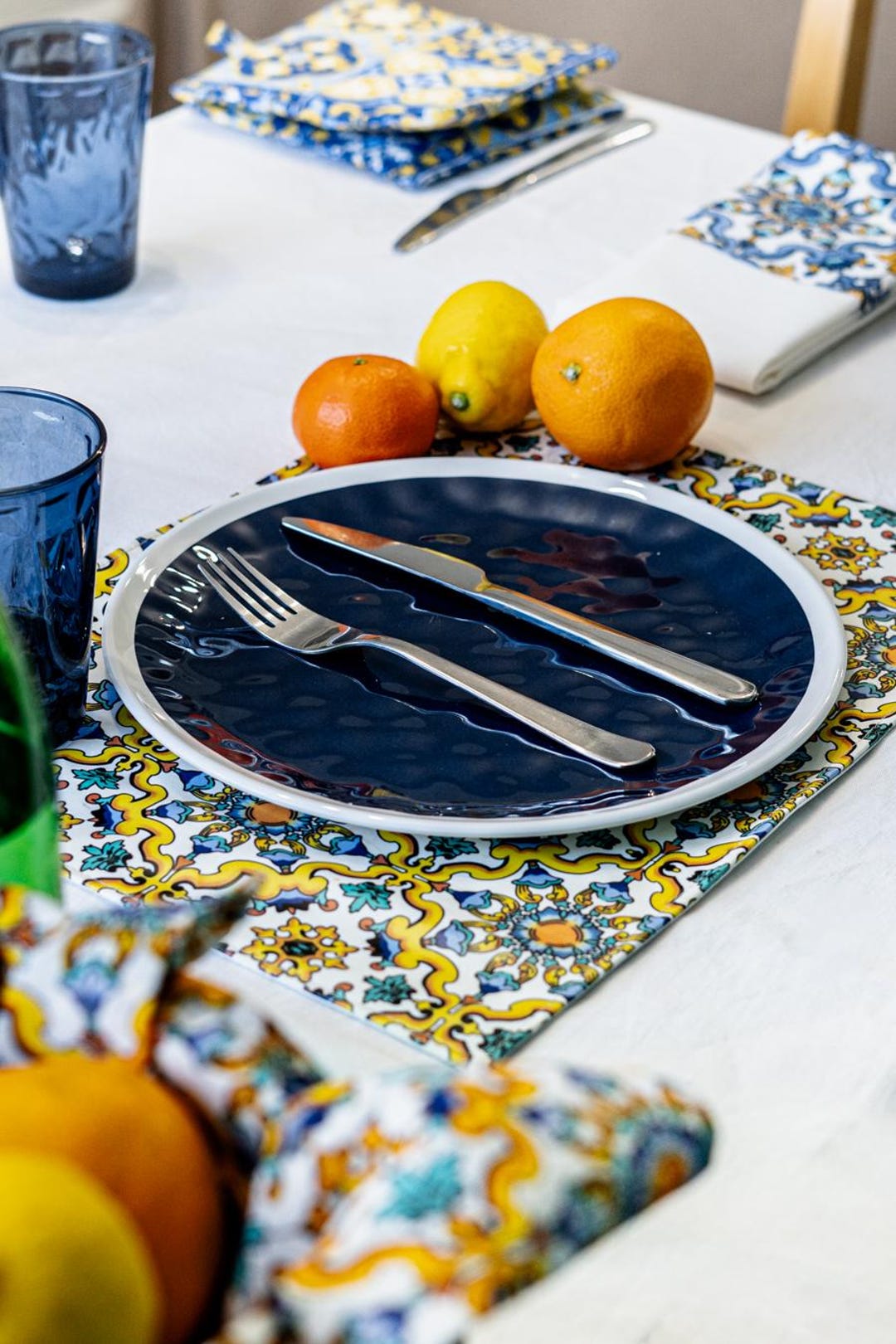 Tiles Print Waterproof Placemats for Al Fresco Dining - Easy-clean ...