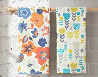 Floral Tea Towels set: Scandinavian Cotton Dishcloths, Set of 2